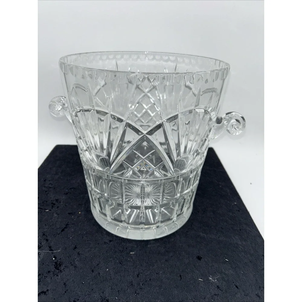 HUGE Vintage 70s Crystal Glass Ice Champagne  Bucket Curled Handles, Flawless